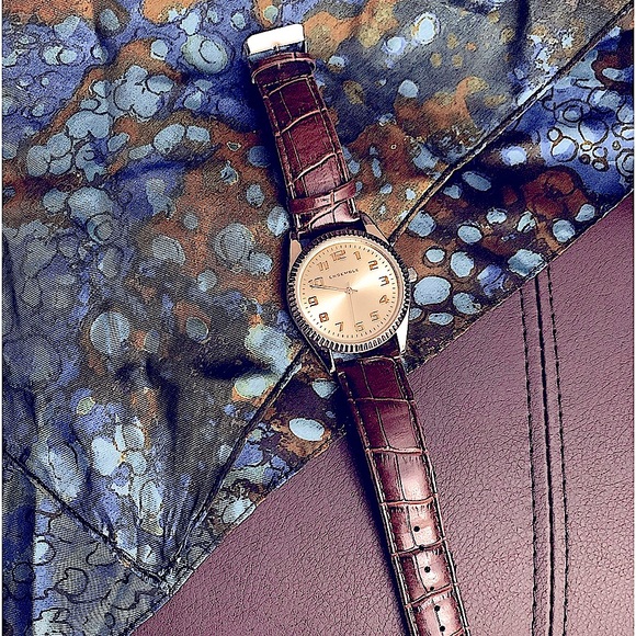 New»Stylish-Clean Men’s Sliver+Gold Classic Brown Leather Watch Band By Ensemble - Picture 10 of 16